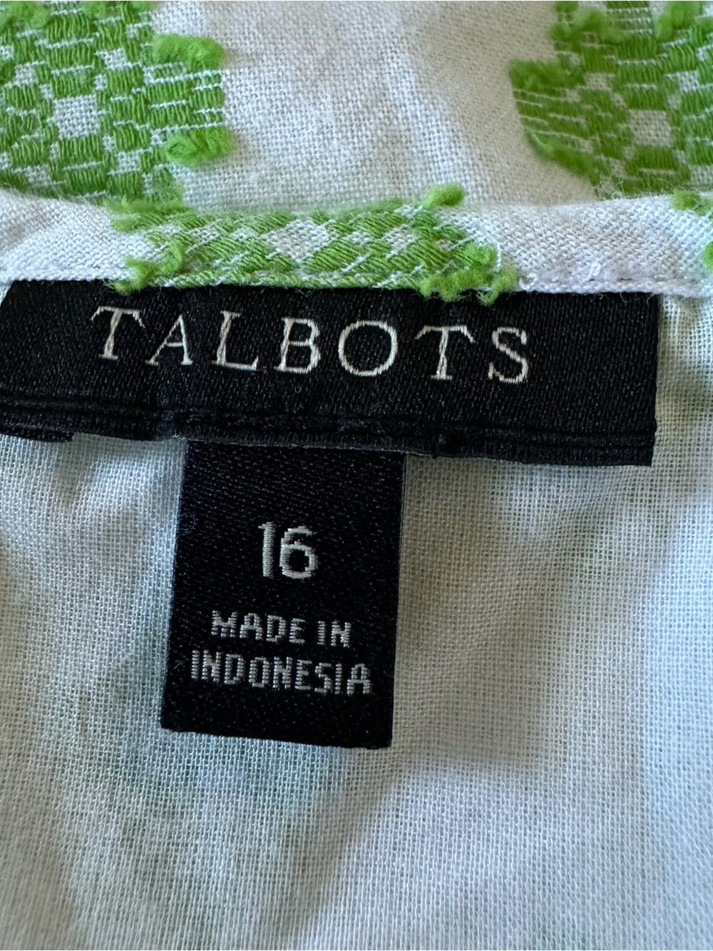 Talbots Women’s 16 Top White Green Geometric Floral Print Sleeveless Blouse - Picture 7 of 8